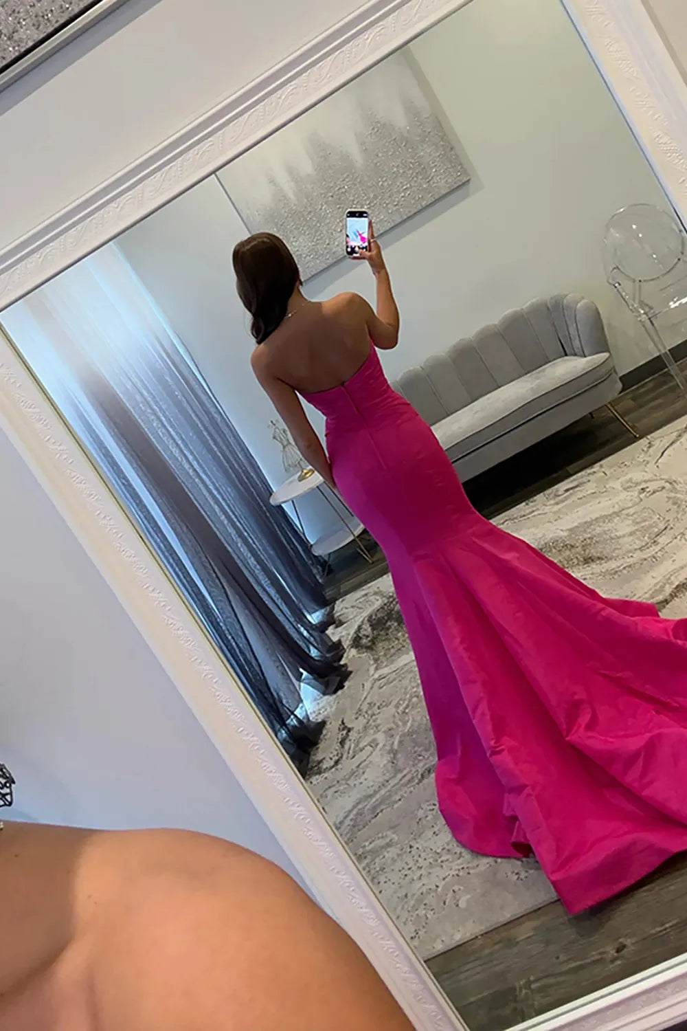 Fuchsia Sweetheart Satin Mermaid Long Prom Dress with Bows