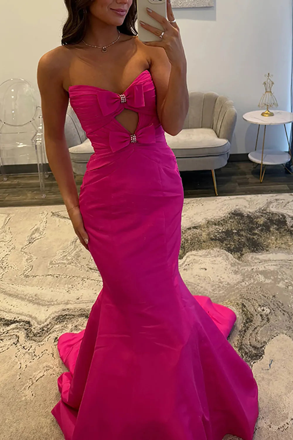 Fuchsia Sweetheart Satin Mermaid Long Prom Dress with Bows