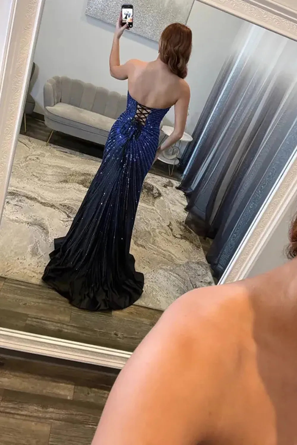 Glitter Fuchsia Sweetheart Beaded Mermaid Long Prom Dress with Slit