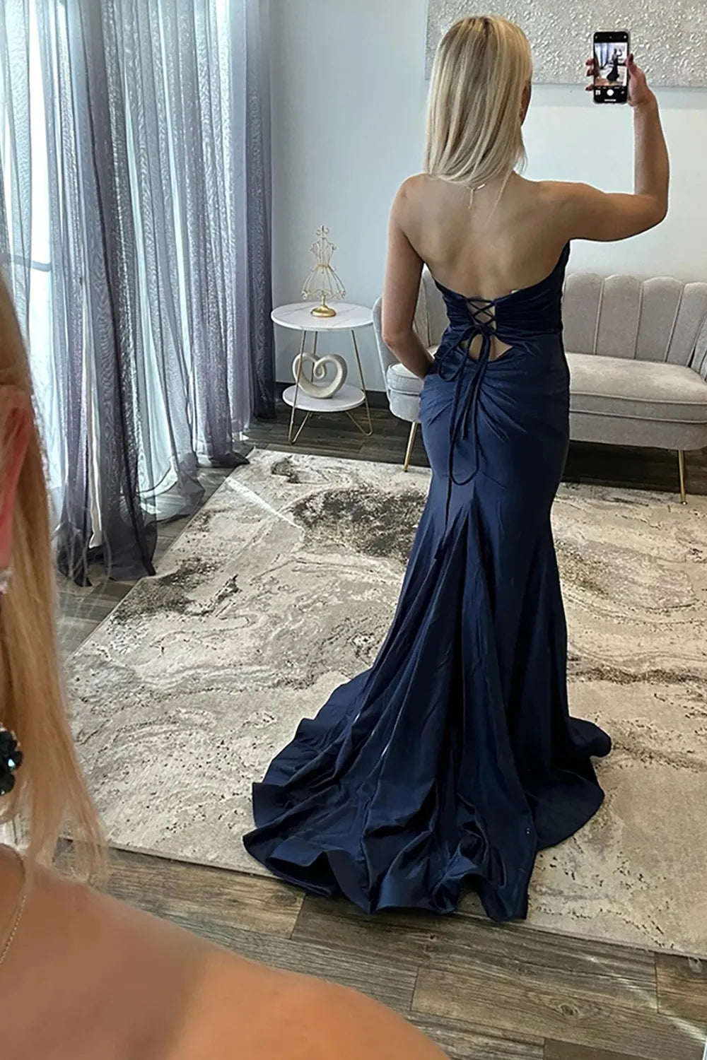Fuchsia Sweetheart Satin Ruched Mermaid Long Prom Dress with Slit
