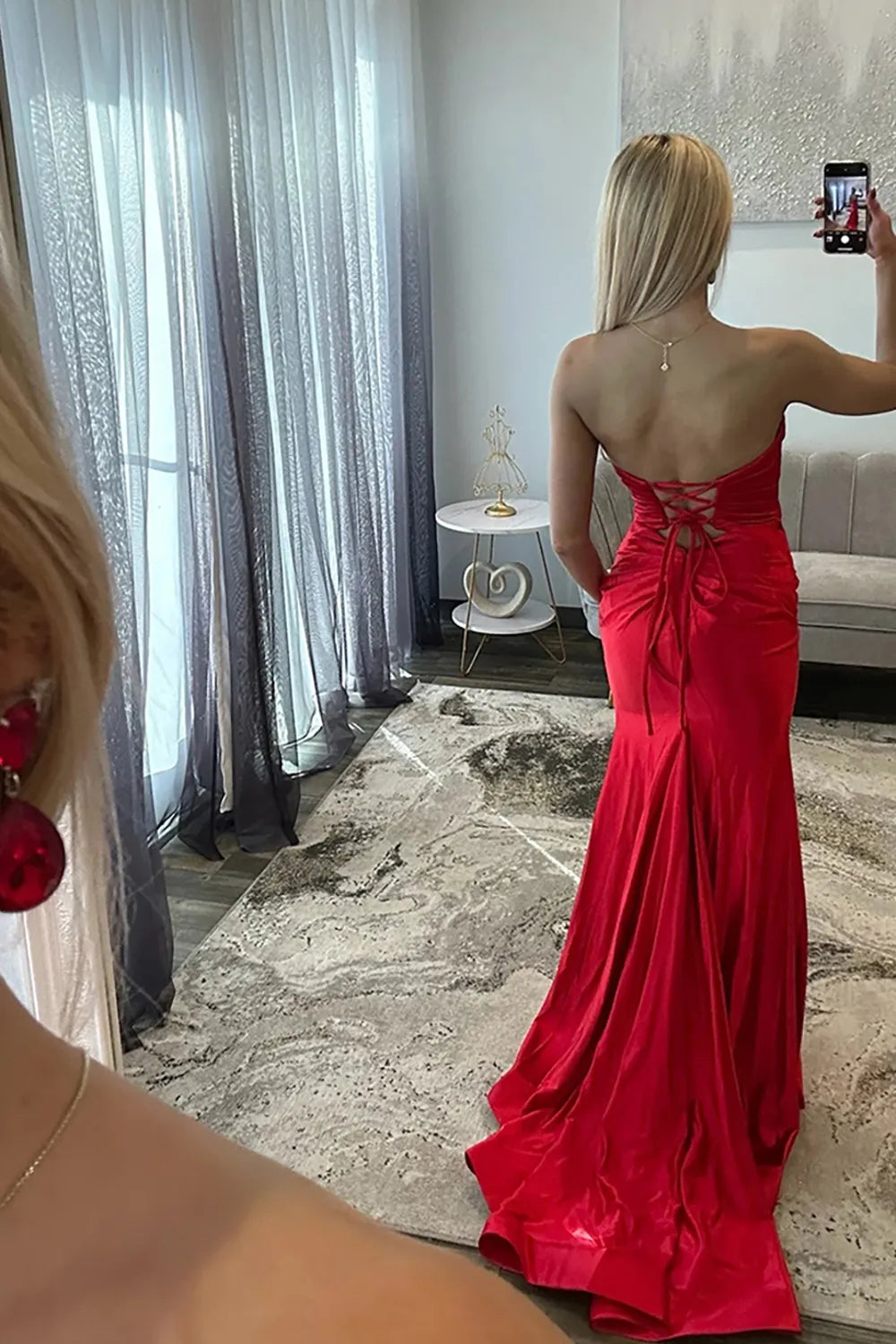 Fuchsia Sweetheart Satin Ruched Mermaid Long Prom Dress with Slit