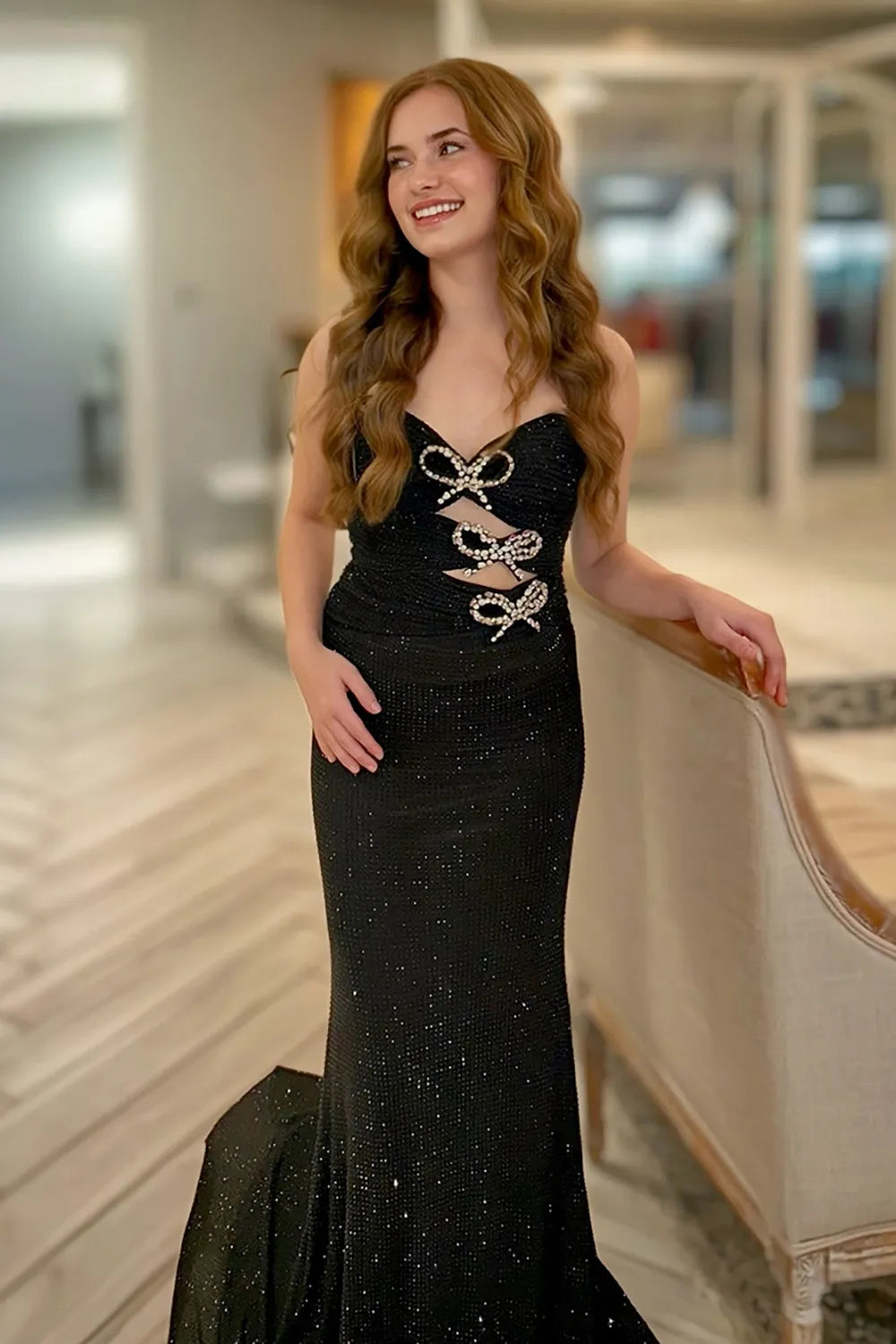 Sparkly Fuchsia Sweetheart Beaded Cut-out Mermaid Long Prom Dress