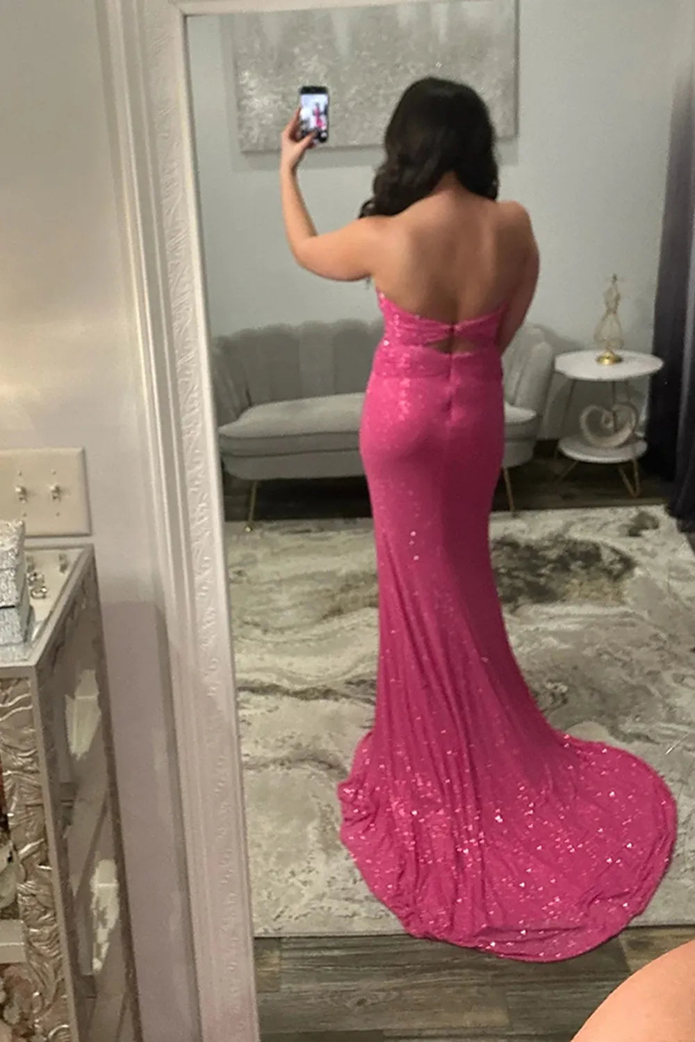Sparkly Fuchsia Sweetheart Beaded Cut-out Mermaid Long Prom Dress