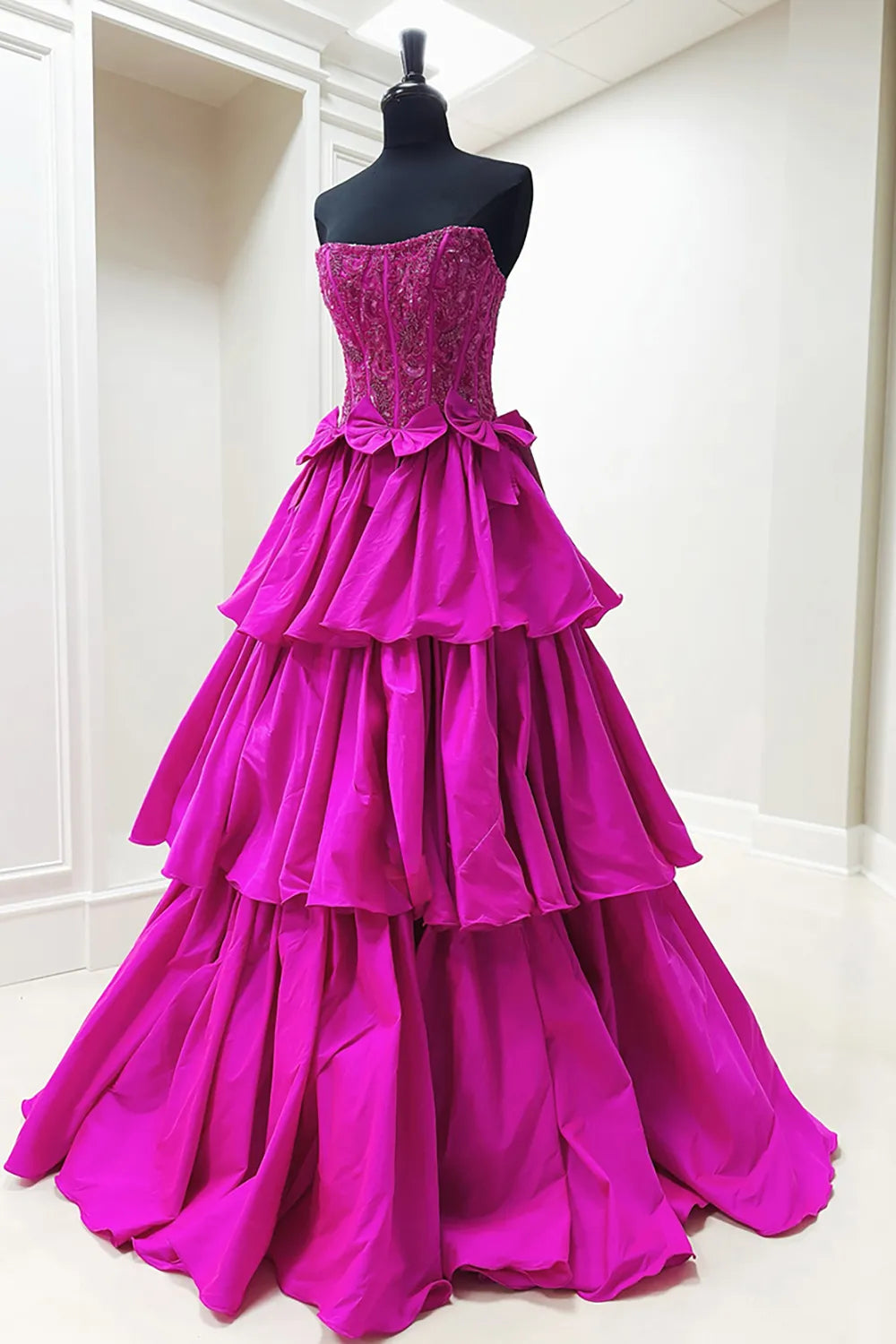 Sage Strapless Ball Gown Tiered Long Corset Prom Dress with Bows