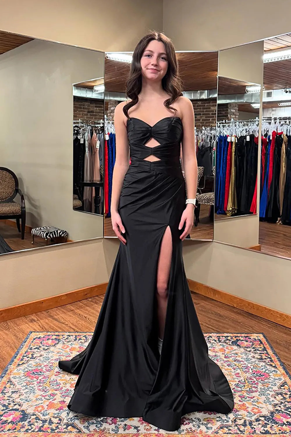 Black Sweetheart Satin Mermaid Long Prom Dress with Slit