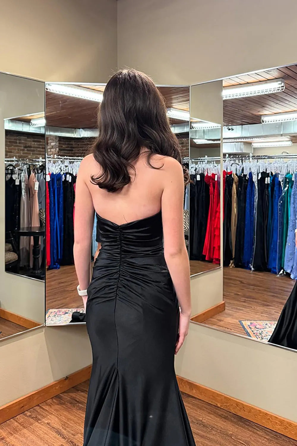 Black Sweetheart Satin Mermaid Long Prom Dress with Slit