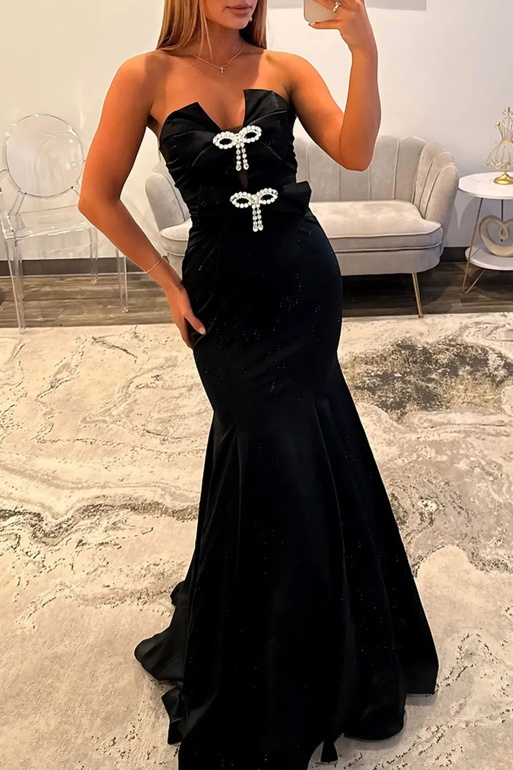 Fuchsia Strapless Mermaid Long Prom Dress with Bows