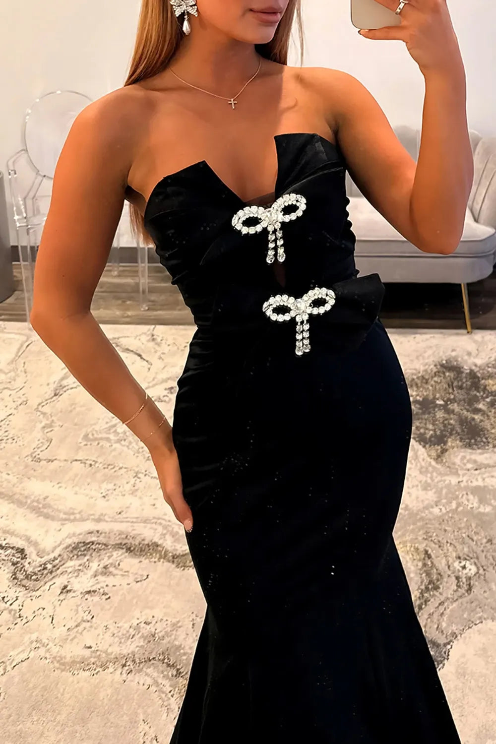 Fuchsia Strapless Mermaid Long Prom Dress with Bows
