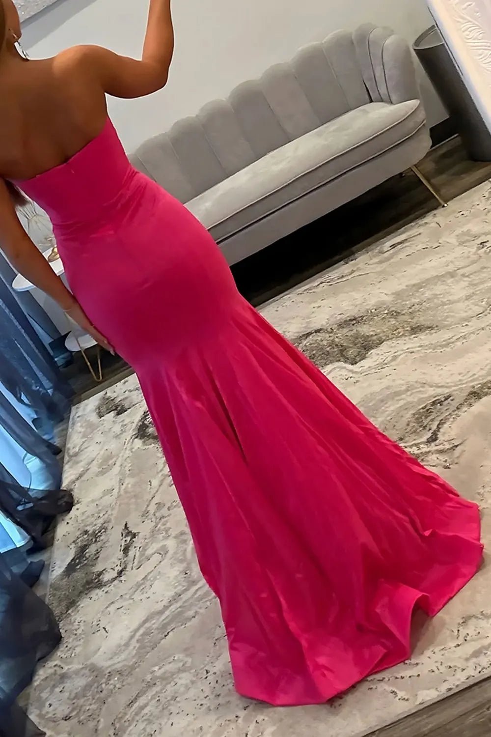 Fuchsia Strapless Mermaid Long Prom Dress with Bows