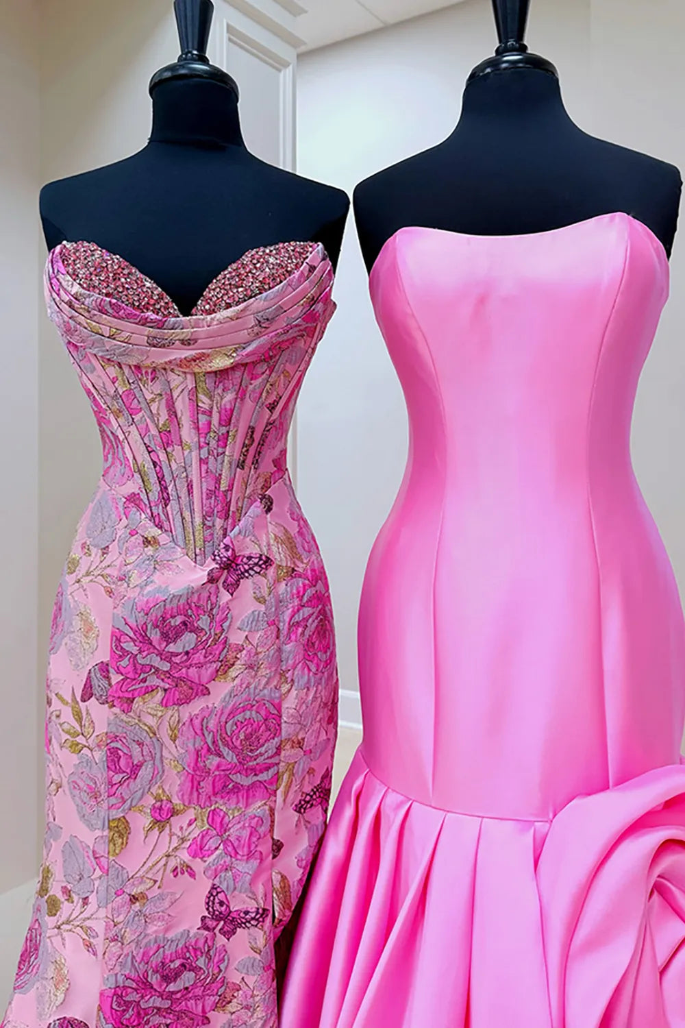 Red Strapless Mermaid Satin Long Prom Dress with 3D Flower