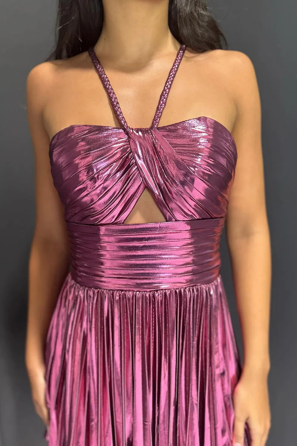 Metallic Homecoming Dress | Cutout Pleated A-Line Short Prom Gown
