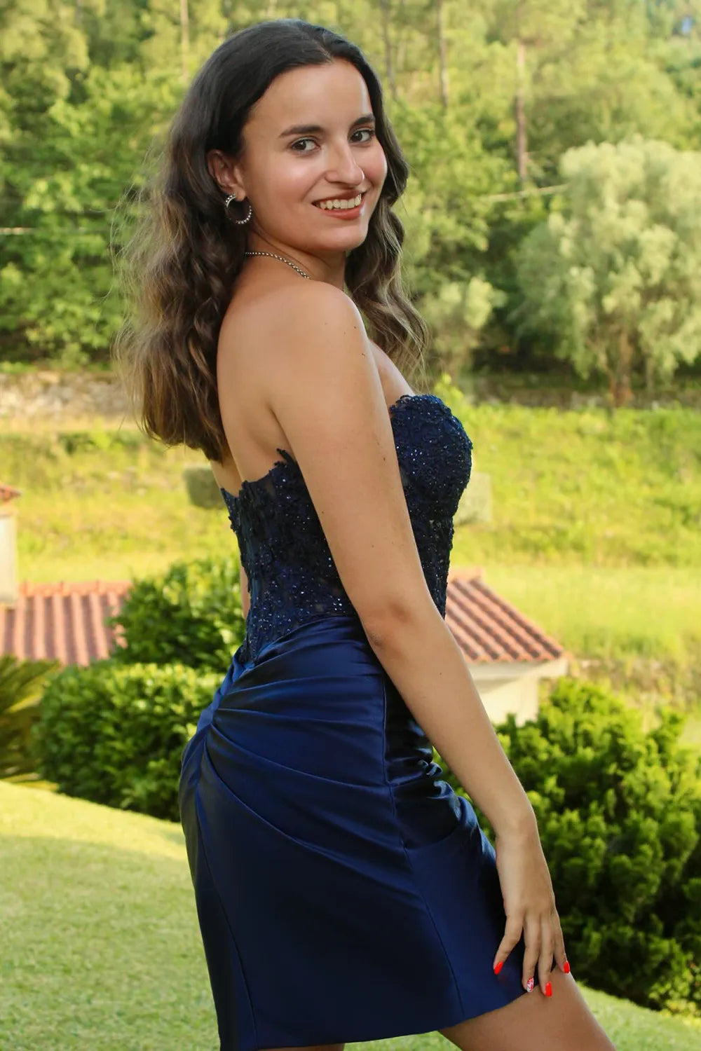 Strapless Lace & Satin Homecoming Dress | Beaded Sweetheart Mini Party Gown