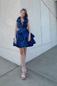 Halter Ruffle Homecoming Dress | Tiered A-Line Satin Mini Party Gown