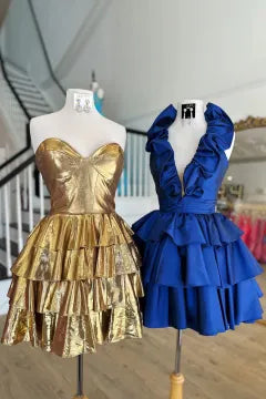 Halter Ruffle Homecoming Dress | Tiered A-Line Satin Mini Party Gown