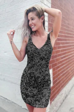 V-Neck Sequin Homecoming Dress | Crisscross Cutout Back Bodycon Mini Dress