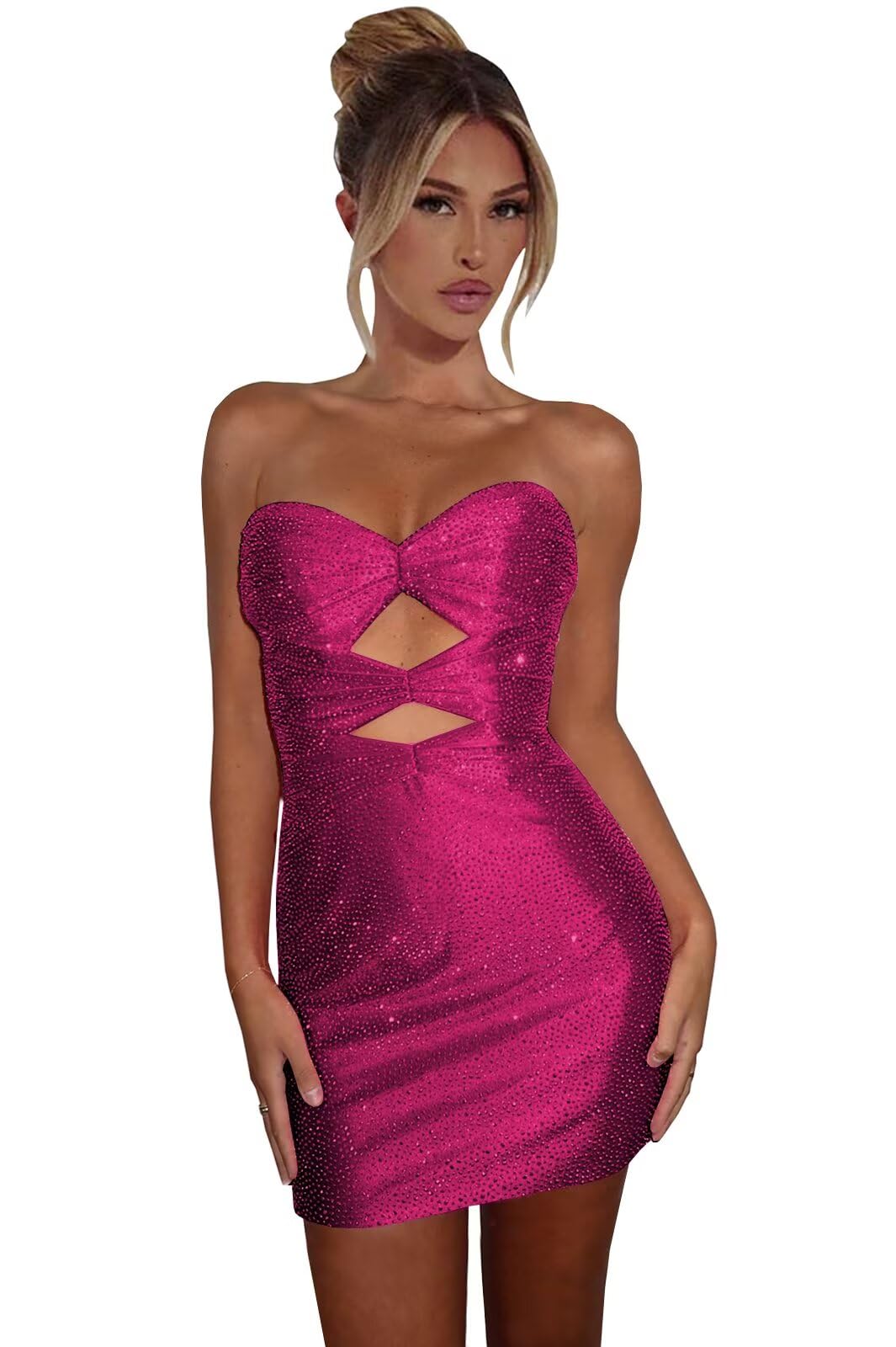 Sparkly Strapless Cutout Bodycon Homecoming Dress | Rhinestone Short Prom Gown