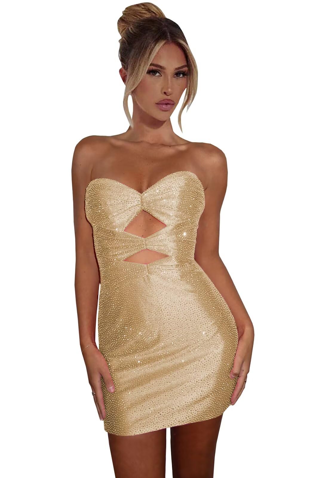 Sparkly Strapless Cutout Bodycon Homecoming Dress | Rhinestone Short Prom Gown