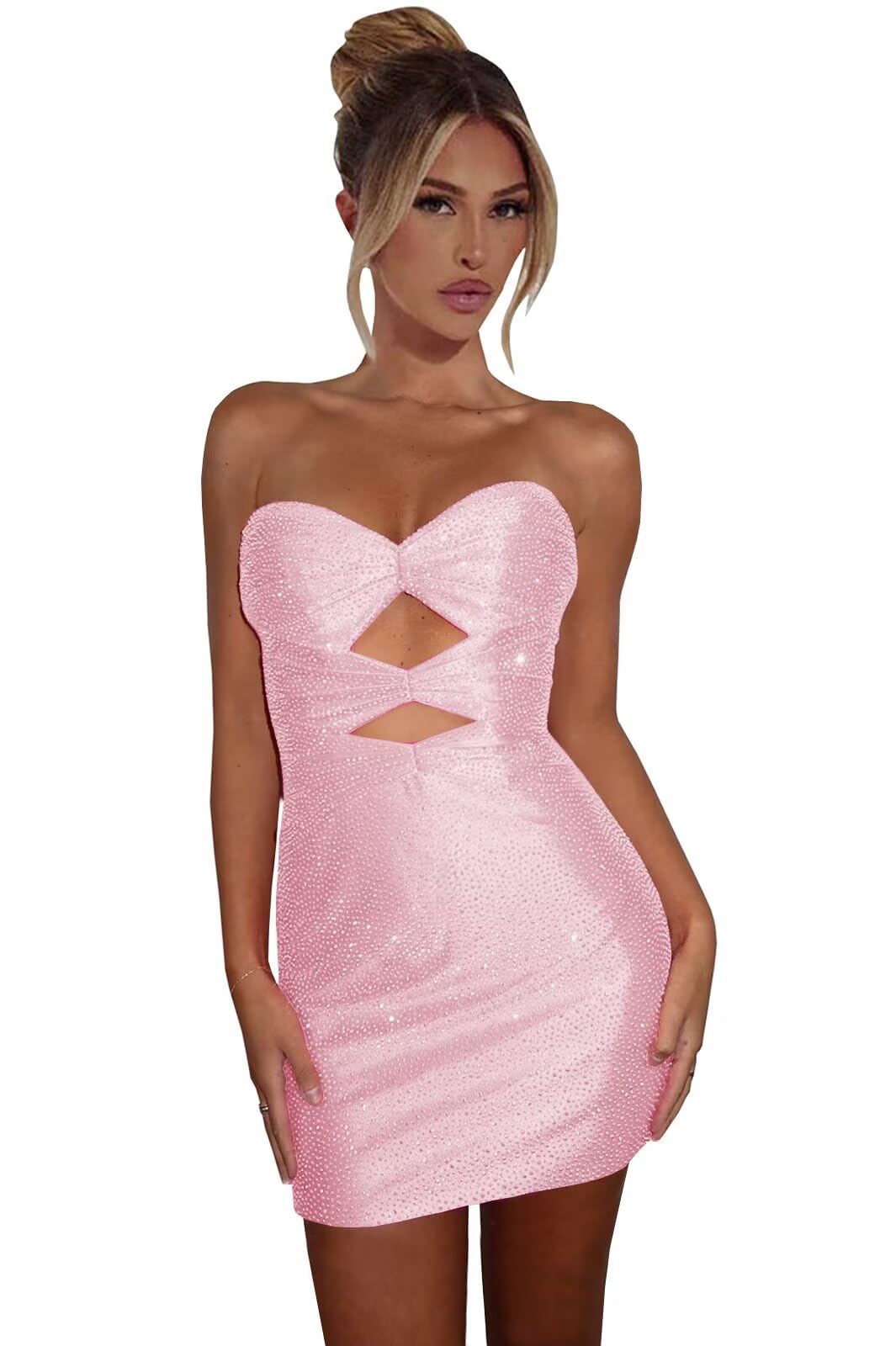 Sparkly Strapless Cutout Bodycon Homecoming Dress | Rhinestone Short Prom Gown