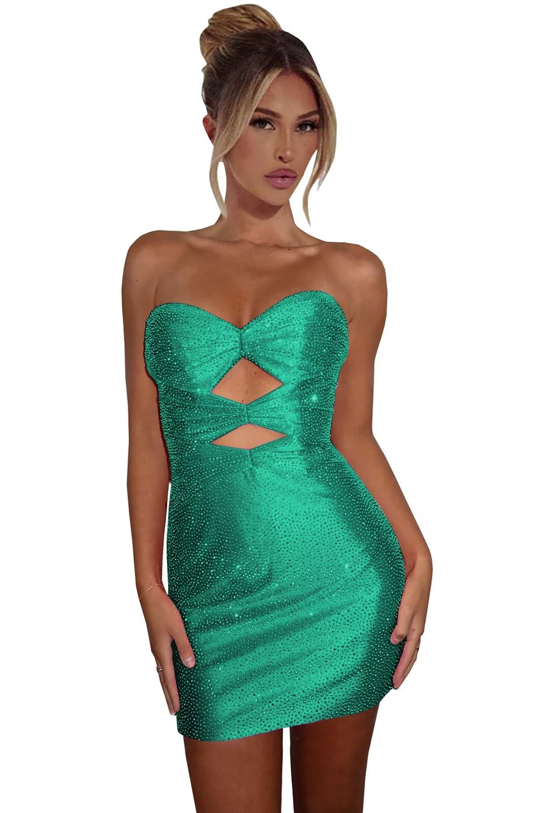 Sparkly Strapless Cutout Bodycon Homecoming Dress | Rhinestone Short Prom Gown