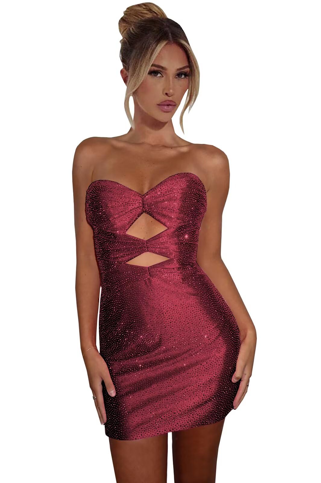 Sparkly Strapless Cutout Bodycon Homecoming Dress | Rhinestone Short Prom Gown