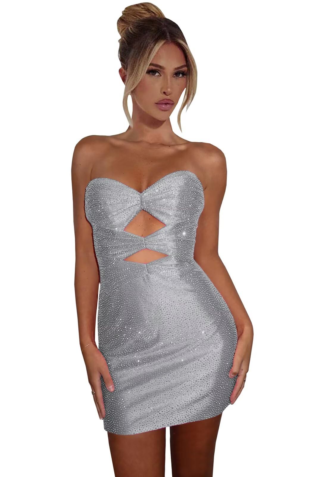 Sparkly Strapless Cutout Bodycon Homecoming Dress | Rhinestone Short Prom Gown