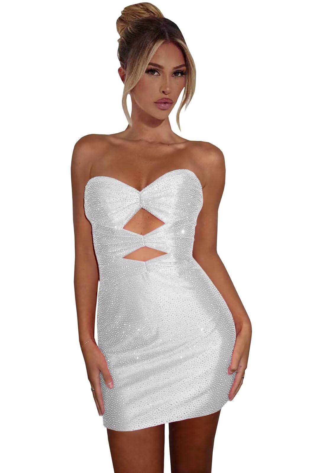 Sparkly Strapless Cutout Bodycon Homecoming Dress | Rhinestone Short Prom Gown