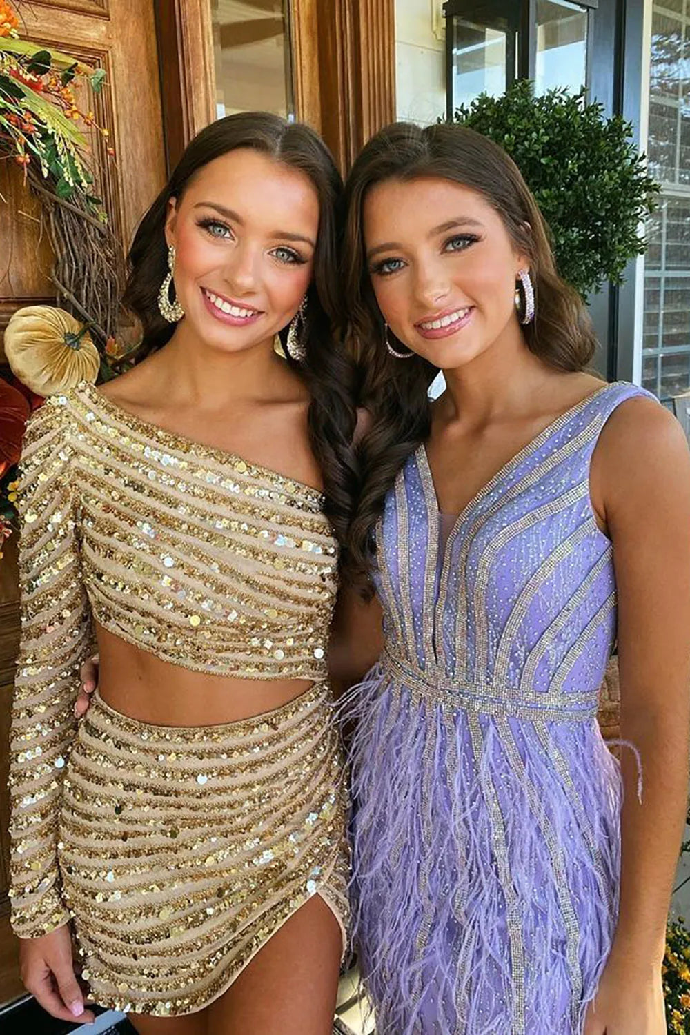 One Shoulder Sequin Homecoming Dress | Cutout Waist Long Sleeve Bodycon Mini Party Gown