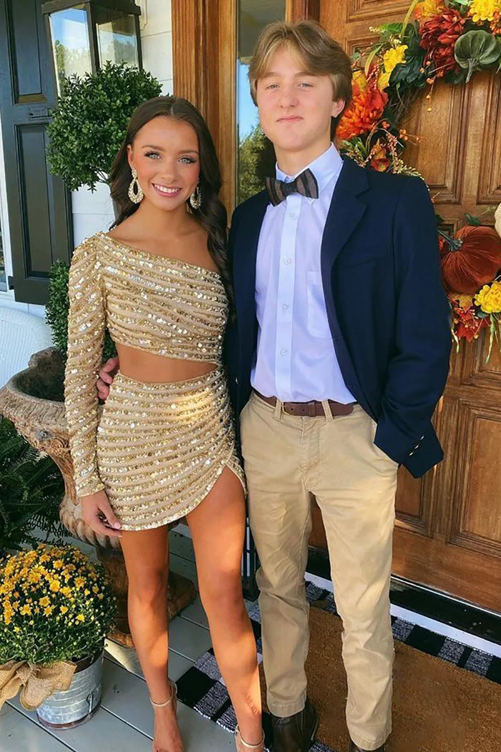 One Shoulder Sequin Homecoming Dress | Cutout Waist Long Sleeve Bodycon Mini Party Gown