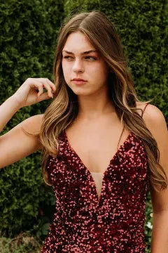 Spaghetti Strap Deep V Sequin Homecoming Dress | Crisscross Lace-Up Back Bodycon Mini Dress