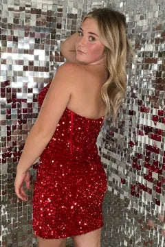 Strapless Sweetheart Corset Sequin Homecoming Dress | Bodycon Mini Party Dress