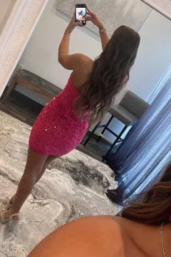 Strapless Sweetheart Corset Sequin Homecoming Dress | Bodycon Mini Party Dress