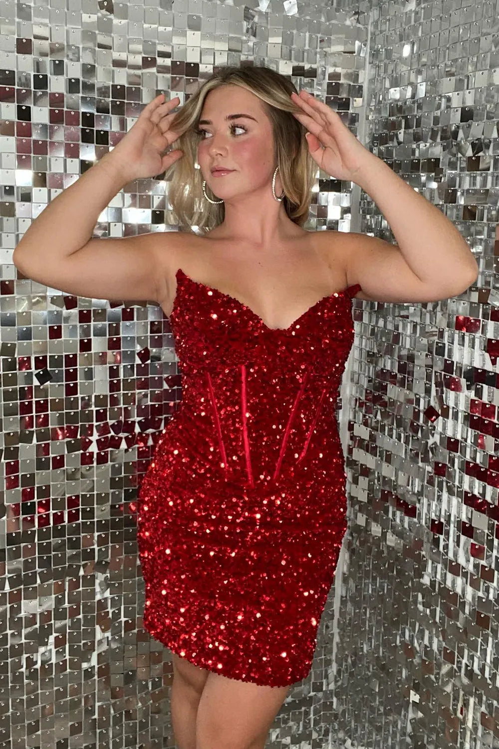 Strapless Sweetheart Corset Sequin Homecoming Dress | Bodycon Mini Party Dress