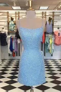 Spaghetti Strap Sequin Homecoming Dress | Bodycon Mini Cocktail Party Dress