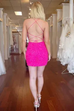 Spaghetti Strap Sequin Homecoming Dress | Bodycon Mini Cocktail Party Dress