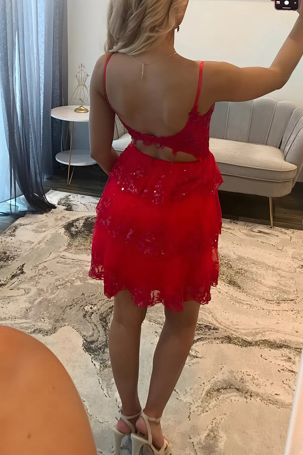 Sweetheart Sequin Lace Homecoming Dress | Corset Bodice Tiered Ruffle Mini Party Gown