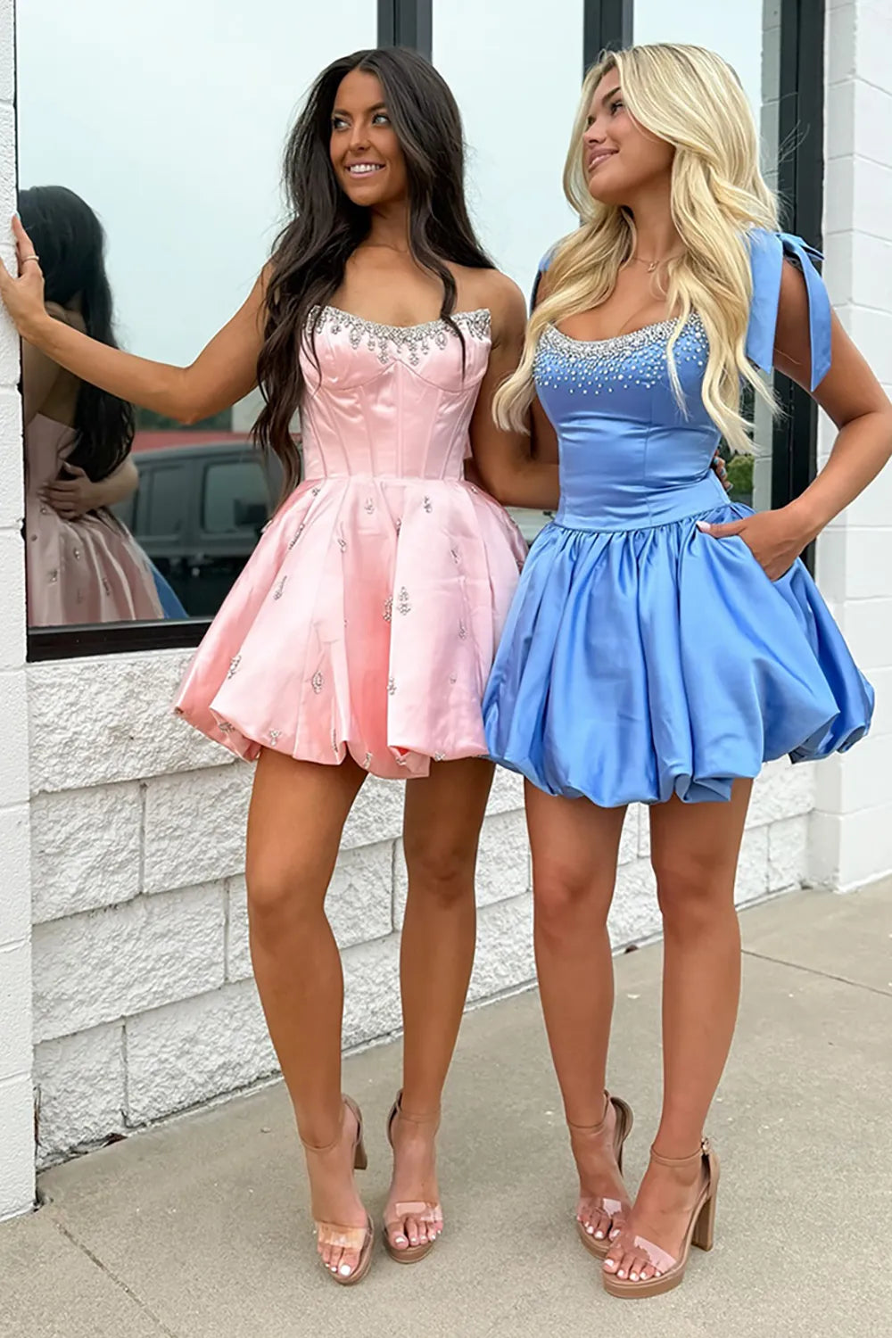 Strapless Crystal-Trimmed Corset Homecoming Dress | Satin A-Line Mini Prom Gown with Rhinestone Skirt