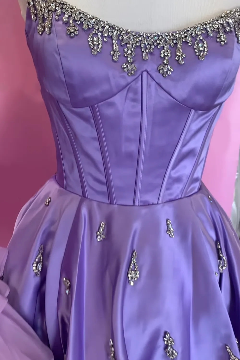 Strapless Crystal-Trimmed Corset Homecoming Dress | Satin A-Line Mini Prom Gown with Rhinestone Skirt