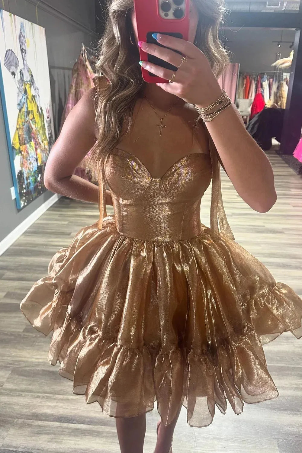 Sweetheart Homecoming Dress | Bow Strap A-Line Ruffle Short Prom Gown