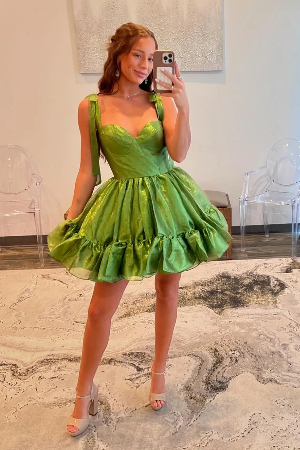 Sweetheart Homecoming Dress | Bow Strap A-Line Ruffle Short Prom Gown
