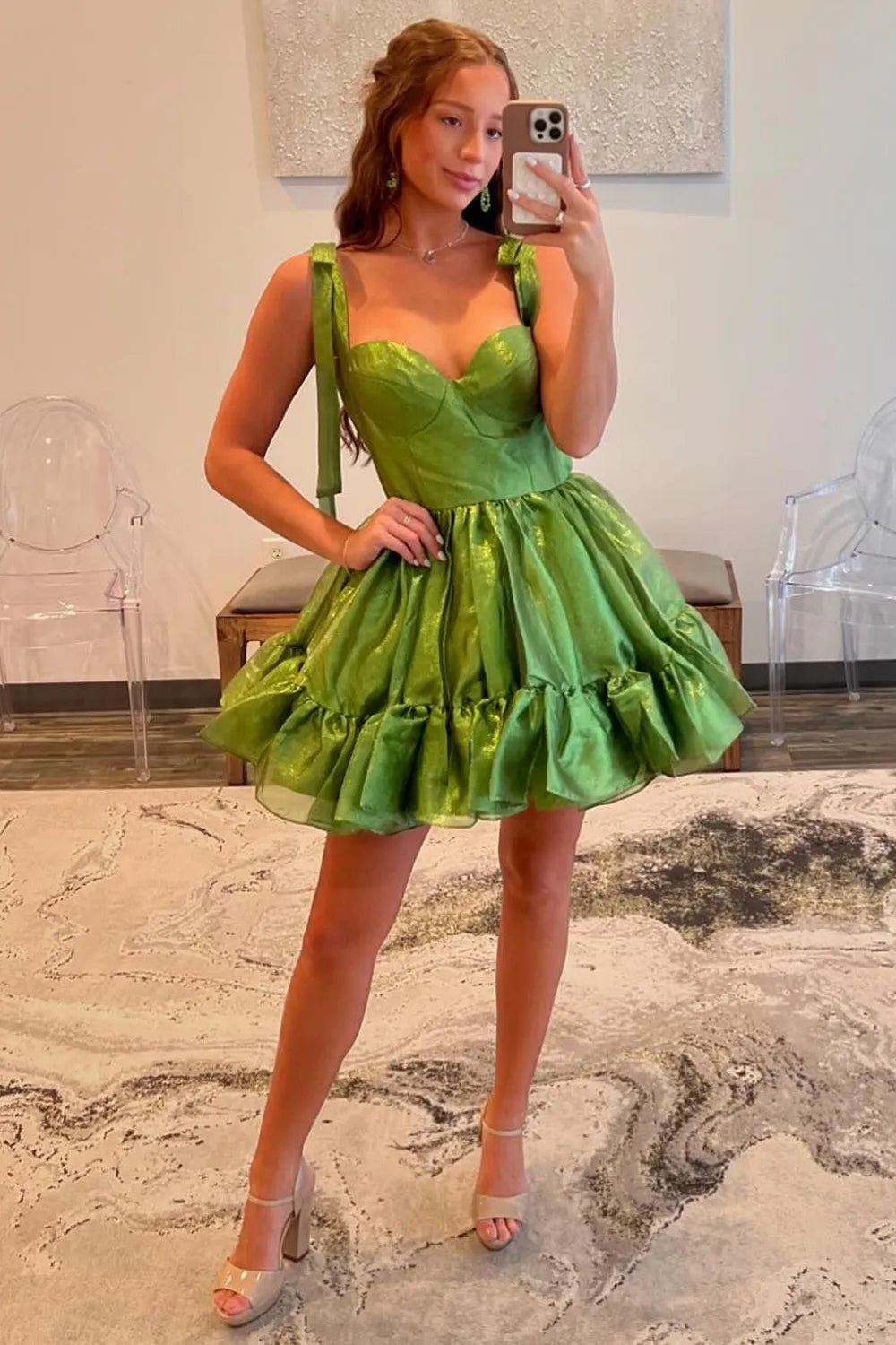Sweetheart Homecoming Dress | Bow Strap A-Line Ruffle Short Prom Gown