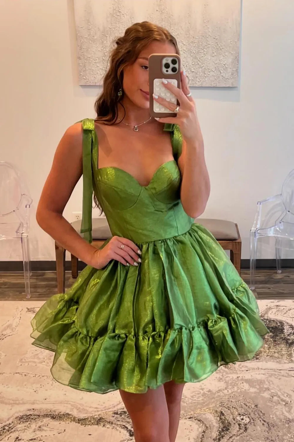 Sweetheart Homecoming Dress | Bow Strap A-Line Ruffle Short Prom Gown