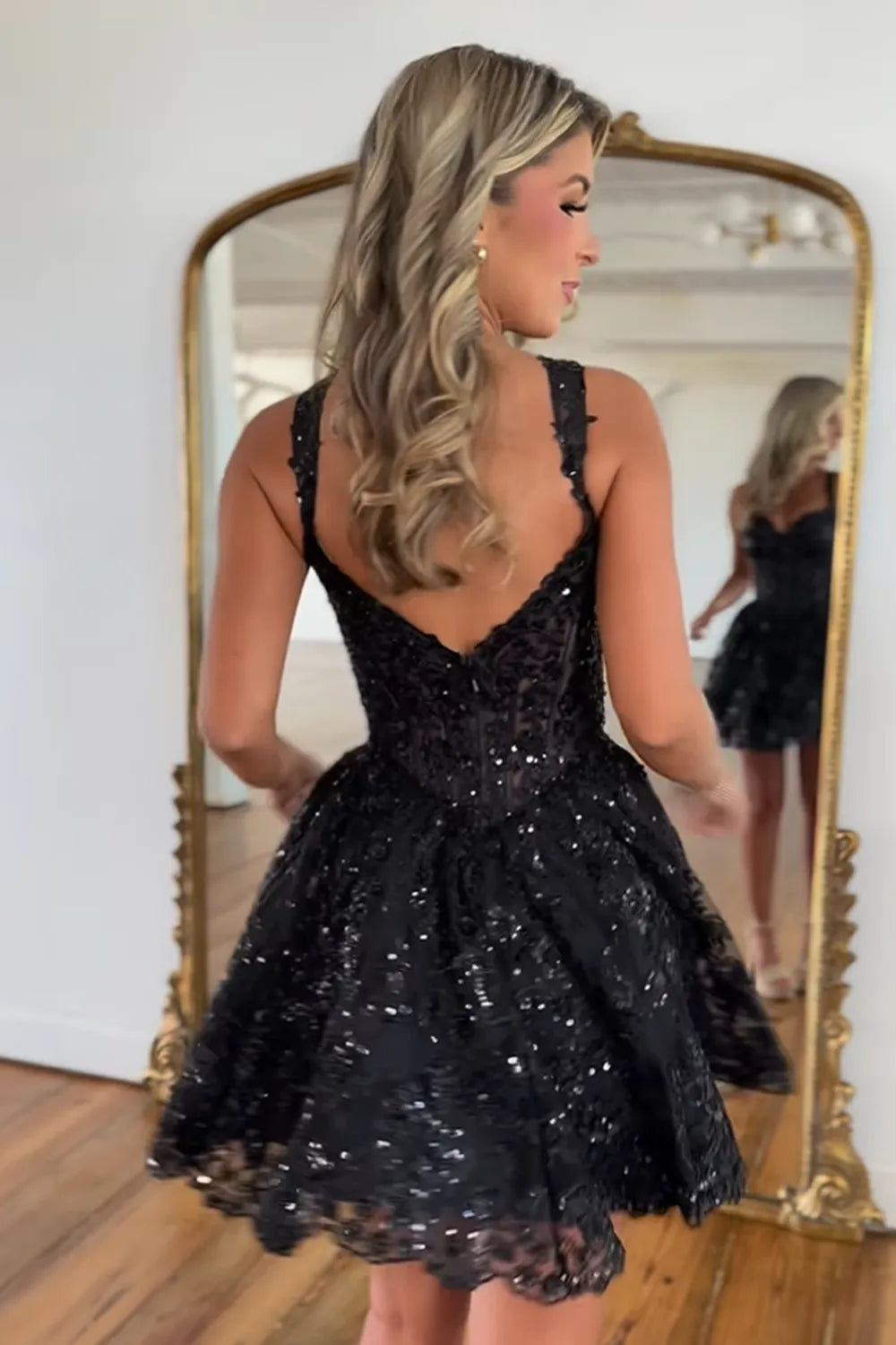 Off-the-Shoulder Sequin Lace Corset Homecoming Dress | Tiered Ruffle Short Prom Gown