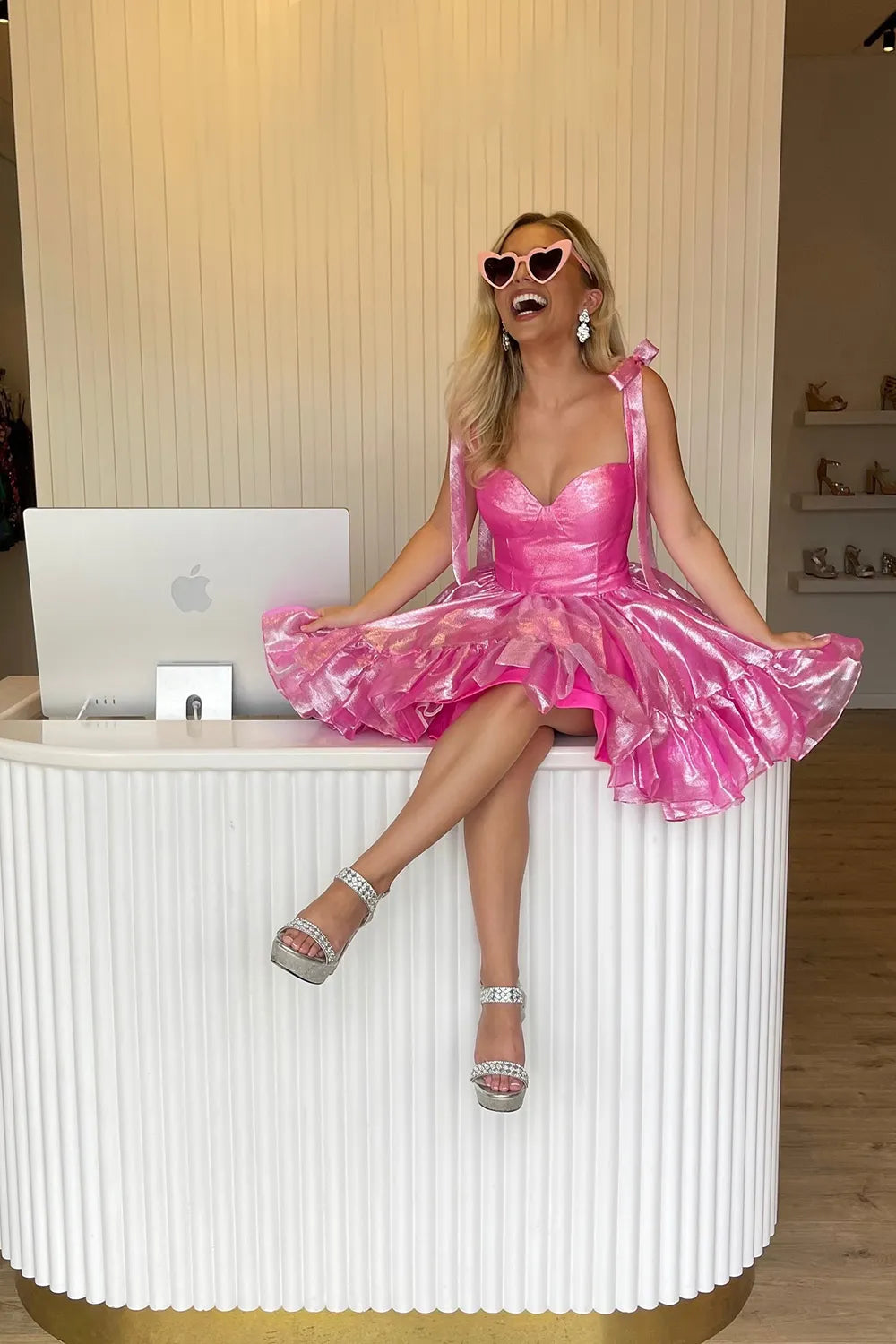 Sweetheart Homecoming Dress | Bow Strap A-Line Ruffle Short Prom Gown