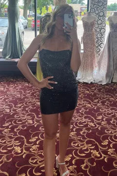 Strapless Rhinestone Homecoming Dress | Bodycon Mini with Lace-Up Back