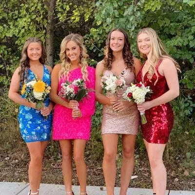One Shoulder Long Sleeve Sequin Lace Homecoming Dress | Open Back Bodycon Mini Cocktail Dress