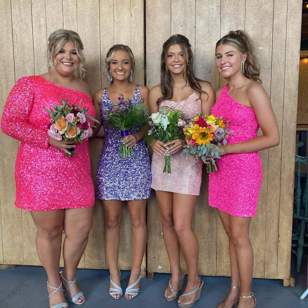 One-Shoulder Sequin Homecoming Dress | Bodycon Mini with Cutout Back