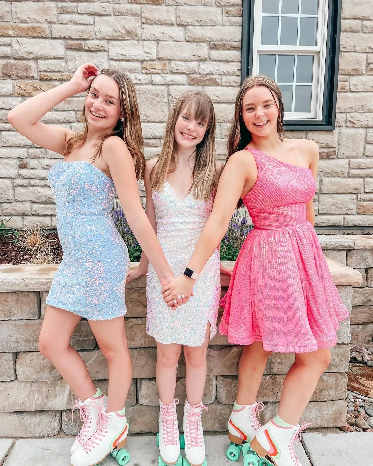 One Shoulder Sequin A-Line Homecoming Dress | High Waist Flared Skirt Mini Cocktail Dress