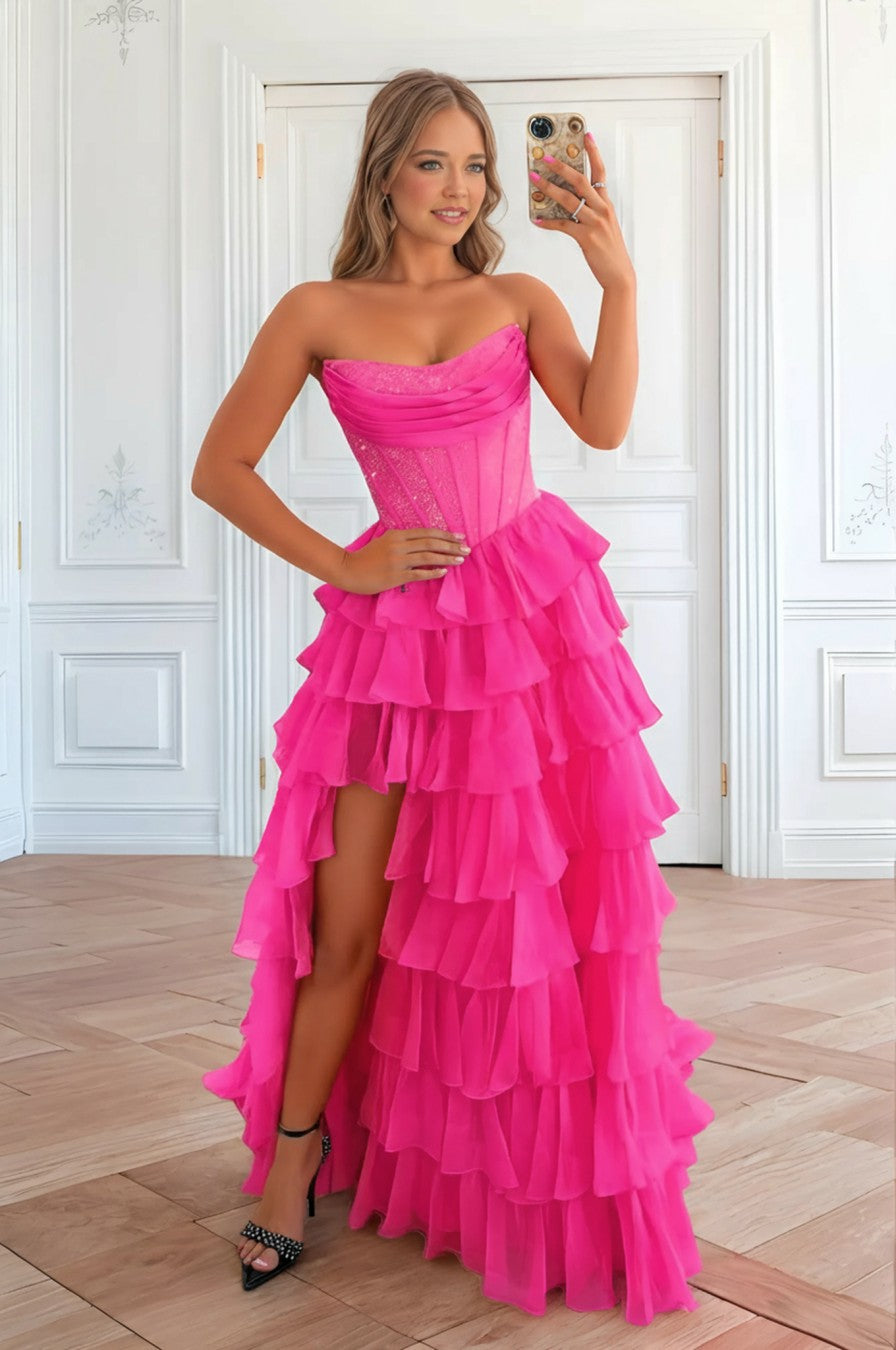 A line Tiered Sweetheart Long Prom Dress With Beads