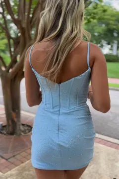 Spaghetti Strap Deep V Keyhole Corset Homecoming Dress |  Bodycon Mini Cocktail Dress