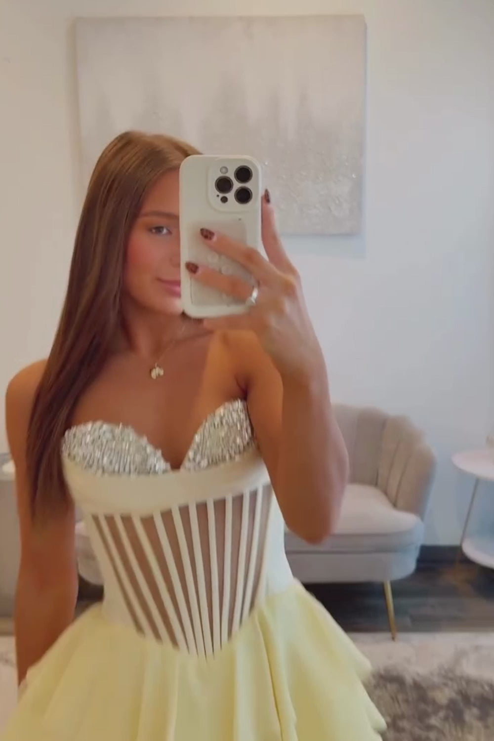 Strapless Rhinestone Corset Homecoming Dress | Tiered Ruffle Chiffon Mini Party Gown